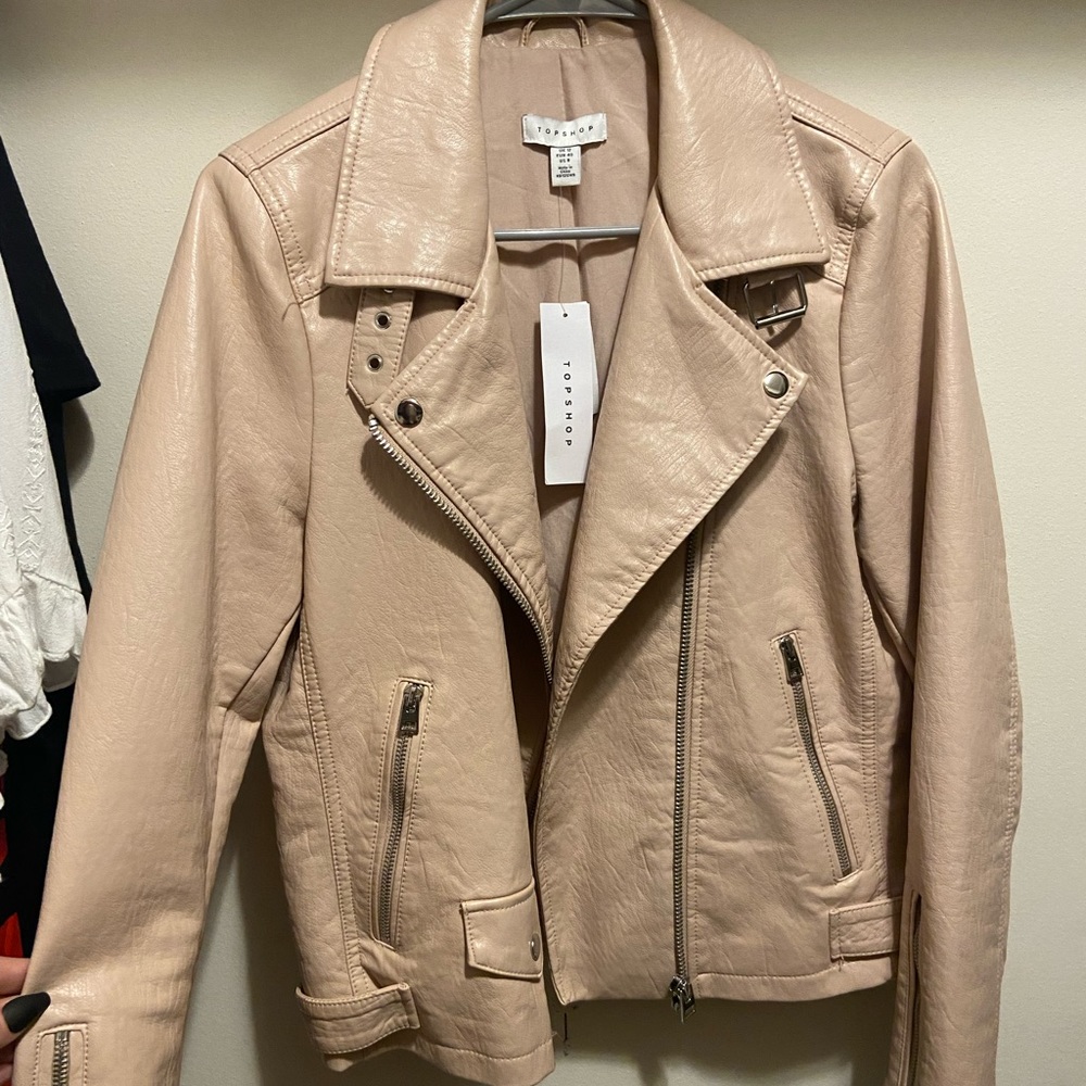 Topshop Blush Faux Leather Jacket